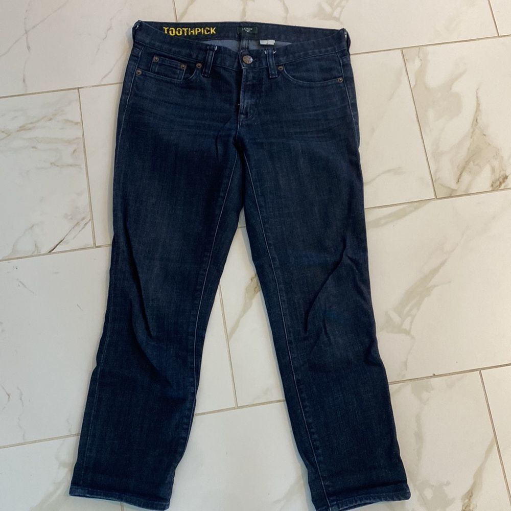 J Crew Sz 28 dark wash toothpick cropped jeans